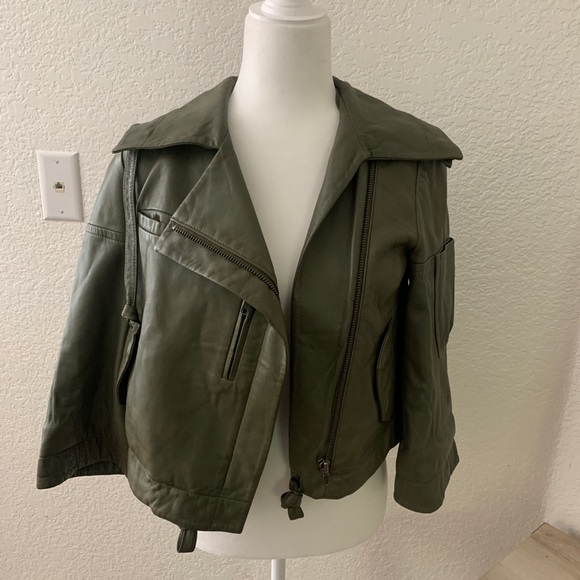 YaYa Aflalo 100% Leather Moto Jacket Green - Picture 7 of 10